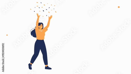 Woman Celebrating with Confetti, Joyful Moment, Success, Party
