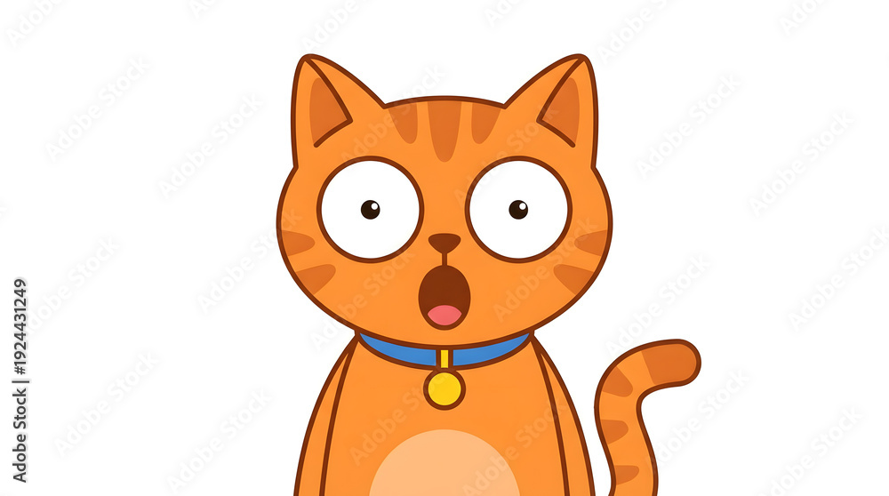 Fototapeta premium Surprised Orange Cartoon Cat with Collar.