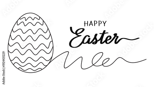 Happy Easter Egg Line Art Design with Wavy Pattern