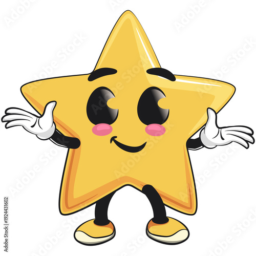 cute star mascot character welcome with open hands, isolated vector illustration, work of hand drawn