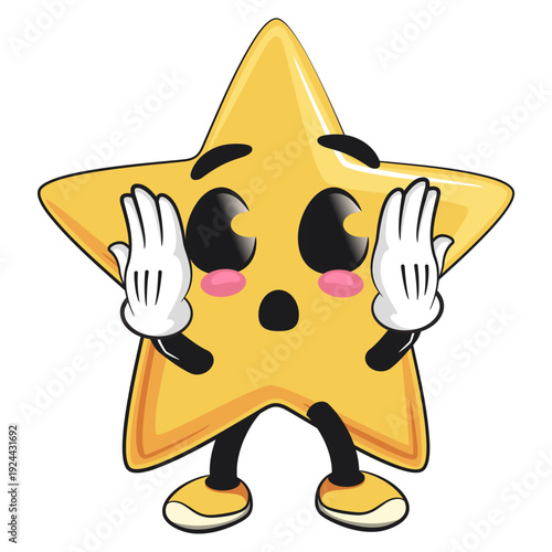 cute star mascot character surprised, isolated vector illustration, work of hand drawn