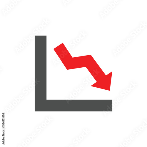 Red downward trend arrow breaking from bar chart vector illustration flat design