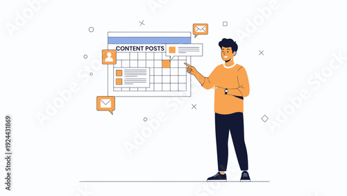 Man planning content posts on a digital calendar, digital marketing strategy