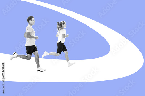 Foto Two individuals traverse the circuit simultaneously, engaging in an activity that combines physical exercise with the pursuit of a sense of vitality