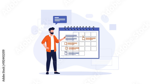 Man Planning Schedule on Calendar, Business Meeting, Time Management Concept
