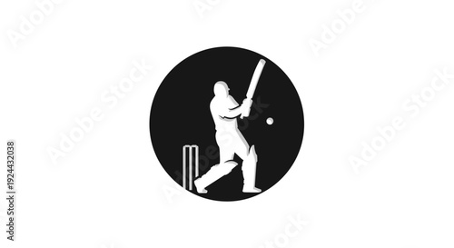 Cricket Batsman Action Silhouette in Circle Icon
