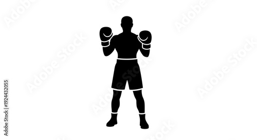 Boxer Silhouette Standing in Ready Stance - Iconic Fighting Sport Symbol