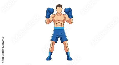 Male Boxer in Blue Gloves and Shorts Ready to Fight