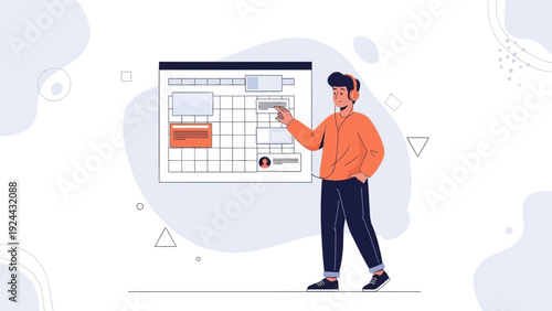 Man Planning Schedule on Digital Calendar Interface, Business Organization Concept