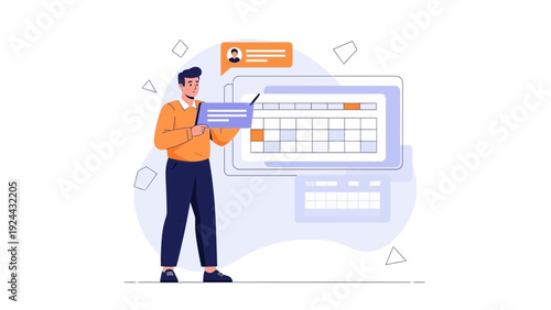 Man Planning Schedule, Calendar App, Time Management, Business Organization