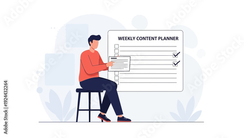 Man Planning Weekly Content Calendar, Business Strategy and Organization