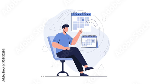 Man planning with calendars, time management concept illustration