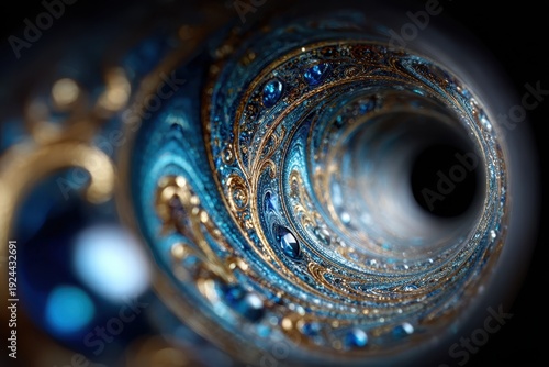 Intricate blue and gold spiral design with stunning details and depth