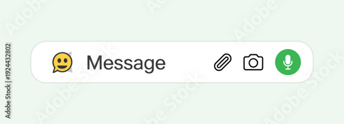 Message bar icon set, voice button, camera icon, WhatsApp and SMS interface elements, chat UI, vector illustration collection.