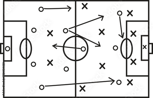 Detailed soccer football game plan with strategic player movements diagram illustration.