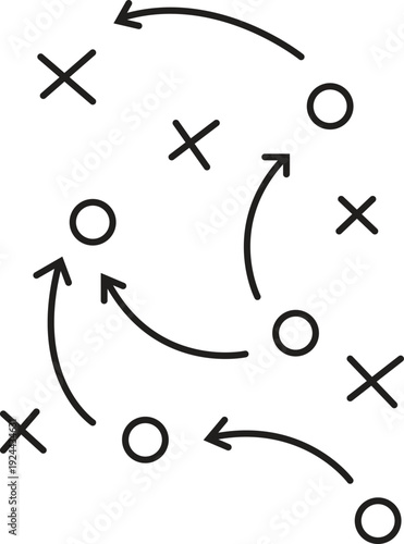Simple black and white diagram showing tactical movement of circles and crosses