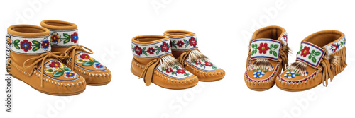 Картината върху платно Canadian Indigenous Moccasins Beaded First Nations Traditional Footwear Isolated