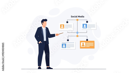 Man Presenting Social Media Network Structure on Whiteboard