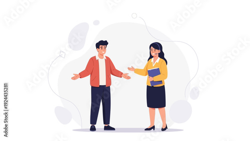 Business meeting illustration, colleagues discussing ideas, teamwork concept