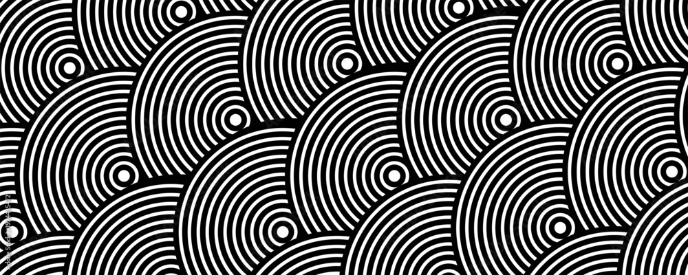 Fototapeta premium Abstract gold circle lines on dark background. Geometric stripe line art design.