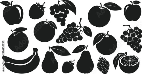 Collection of fresh fruit silhouettes