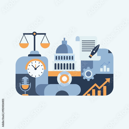 Justice law and government icons combined.
