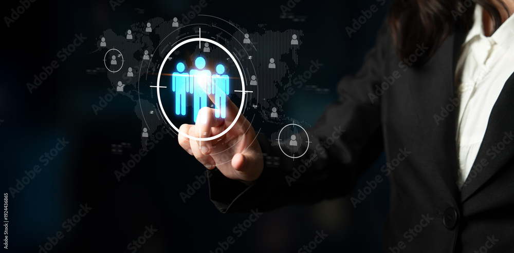 Fototapeta premium Target audience analysis enhances marketing with segmentation, smart profiling, and personalized strategies for improved audience targeting and campaign efficiency. Latch
