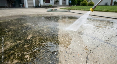 Tableau sur toile Pressure Washing Residential Driveway Showing Before and After Cleaning Contrast