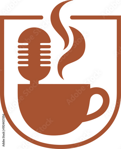Coffee and microphone podcast symbol, brown flat icon