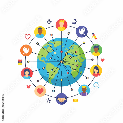 Global social media connections network.