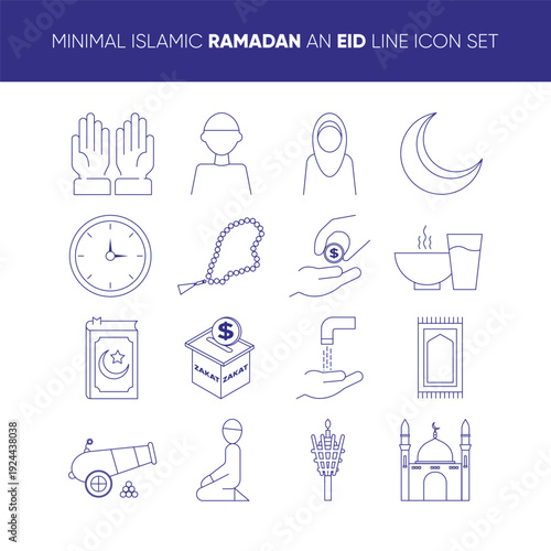 Minimal Islamic Ramadan and Eid Line Icon Set