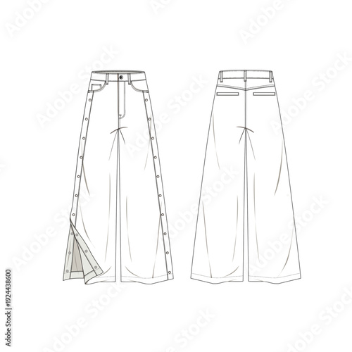 Womens Wide-Leg Snap Button Side Panel Pants Vector