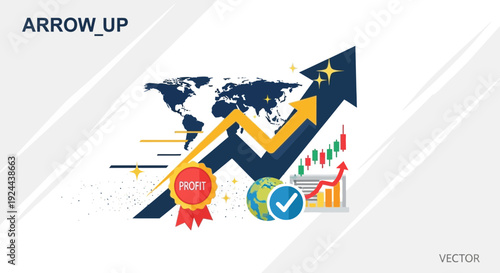 Abstract illustration of rising arrow and global growth concept