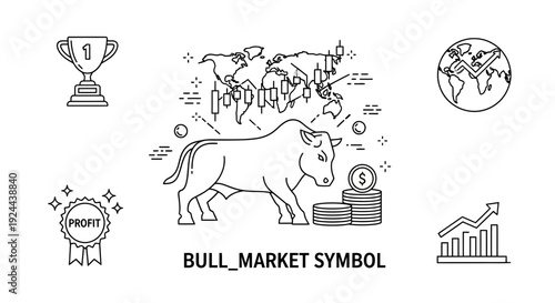 Bull market symbol illustration depicting financial growth and success concept