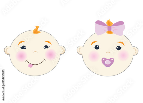 Set of cute babies, cute boy, cute girl, baby with a pacifier, baby showing tongue, toddler boy, toddler girl