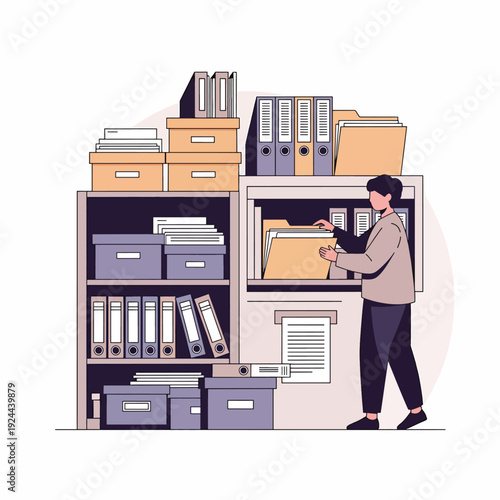 Man Organizing Files in Office Storage.