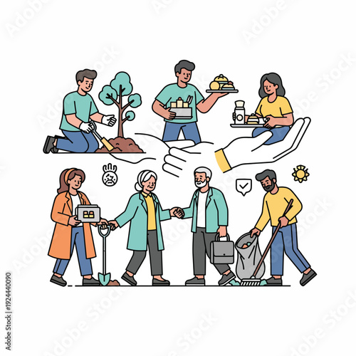 People helping each other with services.