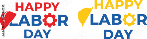 Happy labor day celebration background with gears and text