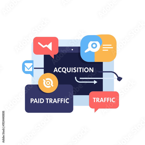 Digital marketing acquisition traffic icons.