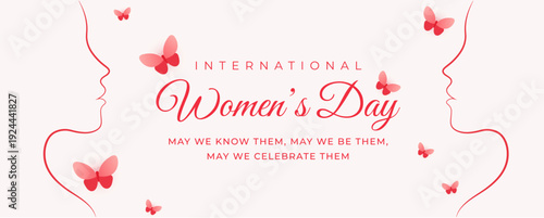 International Women’s Day Horizontal Greeting Banner for Website Header and Social Media Marketing