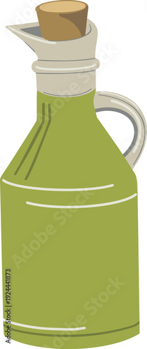 Olive oil bottle Green bottle with Olive oli hand-drawn vector illustration