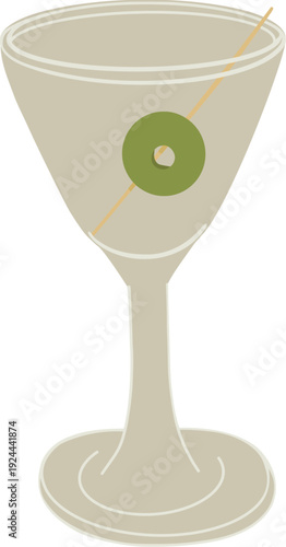Alcoholic cocktail with olive. hand-drawn vector illustration