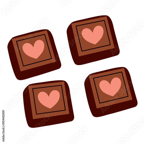 Chocolate Pralines in Flat Style for Valentine Theme