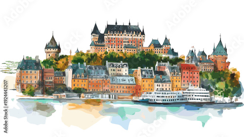 Old Quebec City. Old Quebec City hand drawn watercolor illustration