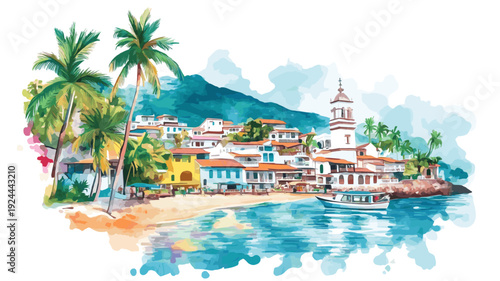 Puerto Vallarta. Puerto Vallarta hand drawn watercolor illustration