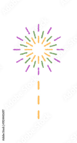Crayon firework burst with round pattern and bright light. Festive explosion element as spark and party starburst. Vibrant background for celebration decor, holiday print or invitation with artistic