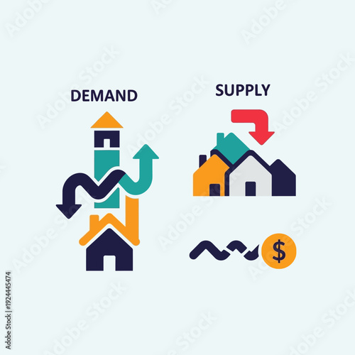 Photos Supply and demand housing market concept.