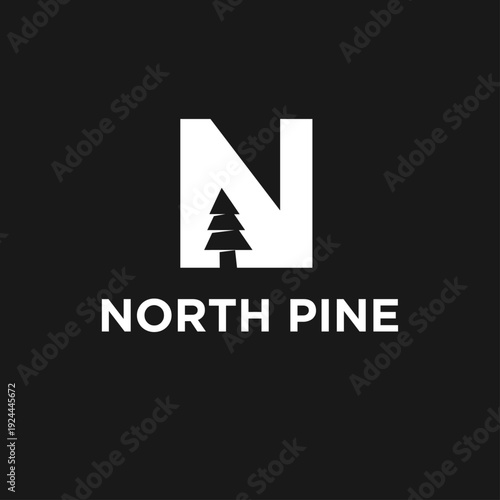 North Pine Logo Design with Initial N and Stylized Evergreen Tree