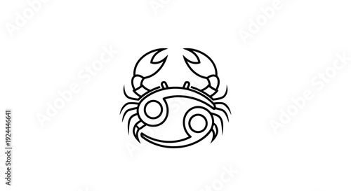 Detailed Line Art Cancer Zodiac Sign with Crab Symbol, Isolated White Background, Astrology and Horoscope Concept