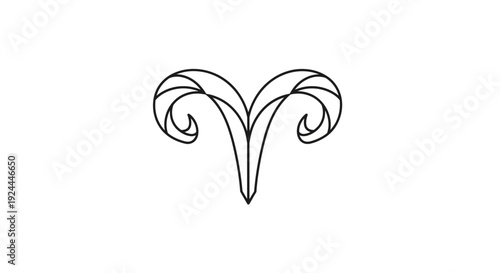 Artistic Aries Zodiac Sign Icon with Ram Horns on Isolated White Background